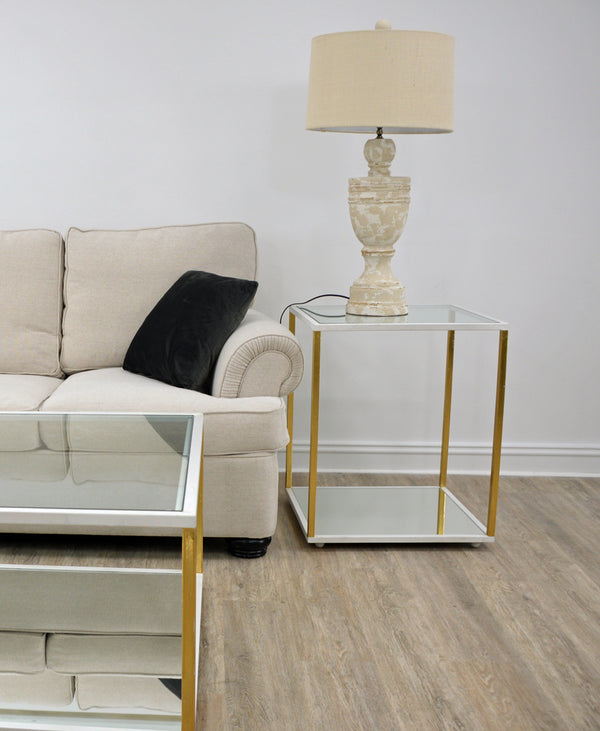 Zeugma CT351 White & Gold Square Side Table