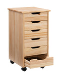 Cary Six Drawer Rolling Storage Cart, Natural