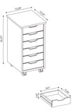 Cary Six Drawer Rolling Storage Cart, White Wash