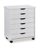 Cary Six Drawer Wide Roll Cart, White Wash