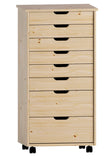 Cary Eight Drawer Rolling Storage Cart, Natural