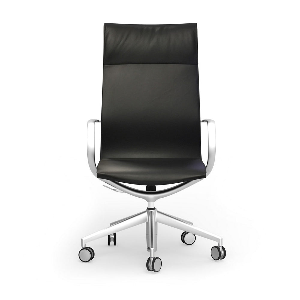 Renato High Back Office Chair in Black Leather with Aluminum Accents