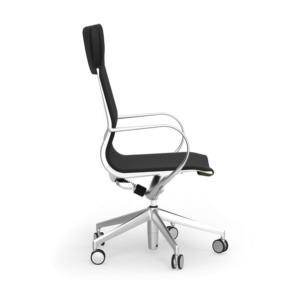 Renato High Back Office Chair in Black Leather with Aluminum Accents