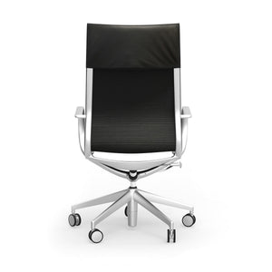 Renato High Back Office Chair in Black Leather with Aluminum Accents