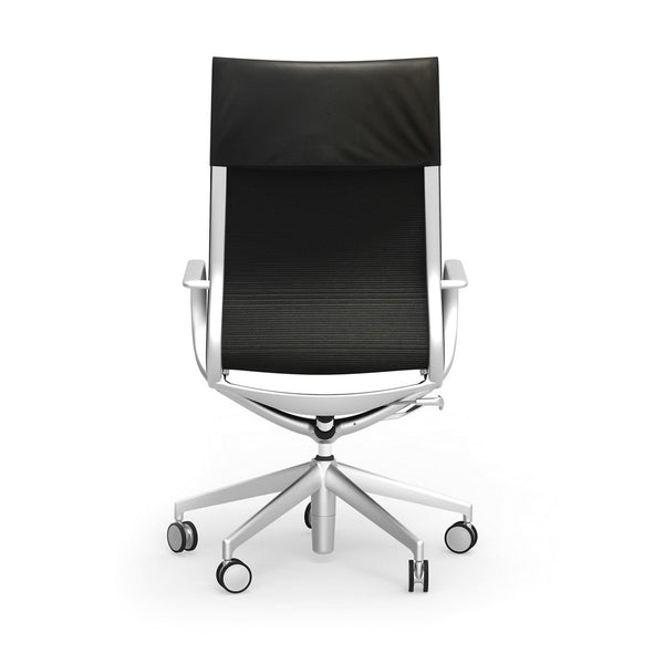 Renato High Back Office Chair in Black Leather with Aluminum Accents