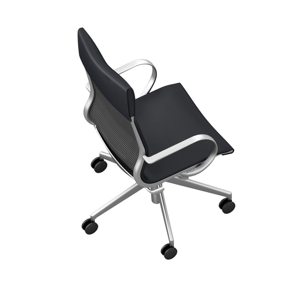 Renato High Back Office Chair in Black Leather with Aluminum Accents