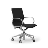 Renato Low Back Office Chair in Black Leather with Aluminum Accents