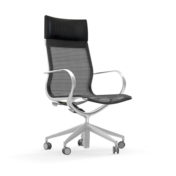 Renato High Back Office Chair in Black Mesh with Aluminum Accents