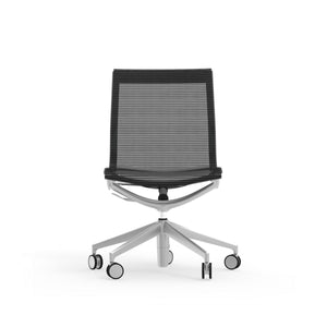 Renato Low Back Office Chair without Arms in Black Mesh with Aluminum Accents