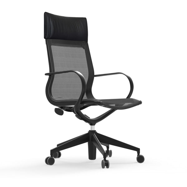 Renato High Back Office Chair in Black Mesh with Black Nylon Base