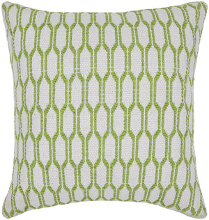 Chandra Rugs Pillows 100% Cotton Handmade Contemporary Pillows (With Polyester Fill Insert) White/Green 1'10 x 1'10