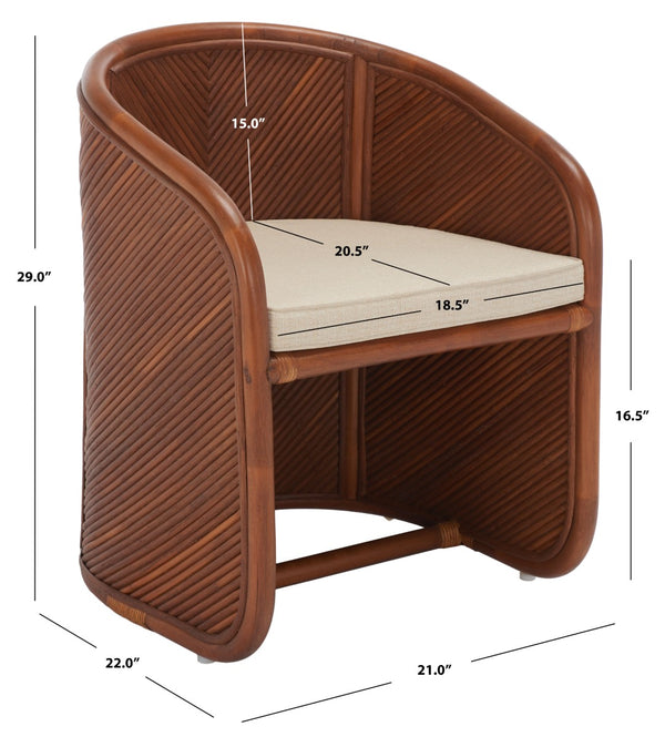 Safavieh Barnette Rattan Pole Accent Chair Amber / Beige Wood / Fabric / Cushion  CWK2005A