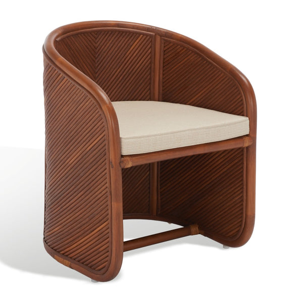 Safavieh Barnette Rattan Pole Accent Chair Amber / Beige Wood / Fabric / Cushion  CWK2005A