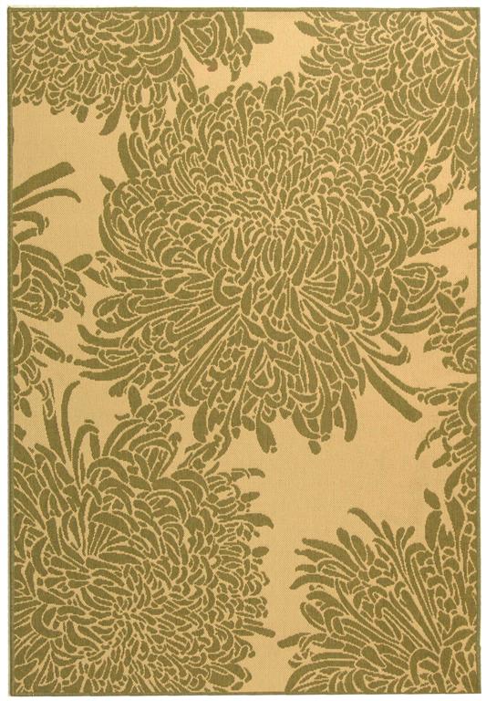 Courtyard Cy3038 Outdoor Power Loomed 85.4% Polypropylene - 10.4% Polyester - 4.2% Latex Rug in Natural, Olive 5ft-3in x 7ft-7in