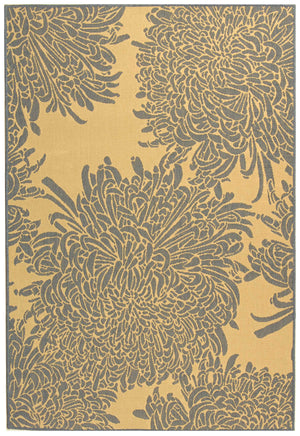 Courtyard Cy3038 Outdoor Power Loomed 85.4% Polypropylene - 10.4% Polyester - 4.2% Latex Rug in Natural, Blue 5ft-3in x 7ft-7in