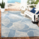 Courtyard Gingko Leaves Outdoor Power Loomed 85.4% Polypropylene, 10.4% Polyester, 4.2% Latex Rug Blue / Light Beige