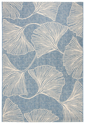 Courtyard Gingko Leaves Outdoor Power Loomed 85.4% Polypropylene, 10.4% Polyester, 4.2% Latex Rug Blue / Light Beige