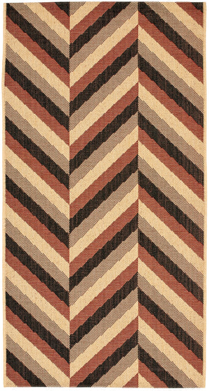 Courtyard Cy6574 Outdoor Power Loomed 85.4% Polypropylene - 10.4% Polyester - 4.2% Latex Rug in Creme, Black 2ft-7in x 5ft