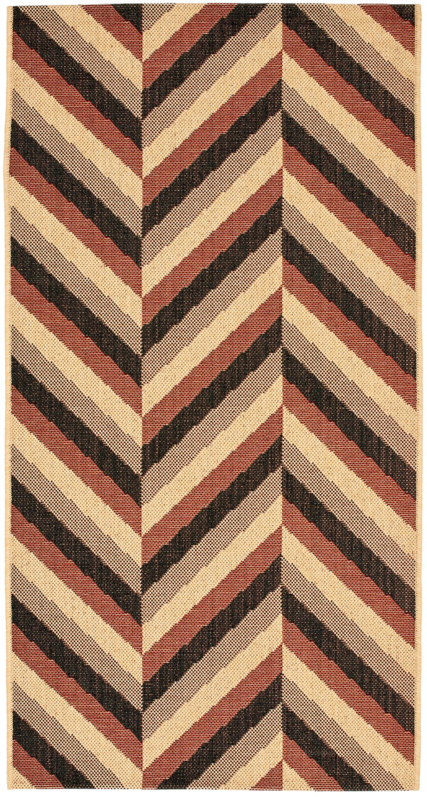 Courtyard Cy6574 Outdoor Power Loomed 85.4% Polypropylene - 10.4% Polyester - 4.2% Latex Rug in Creme, Black 2ft-7in x 5ft