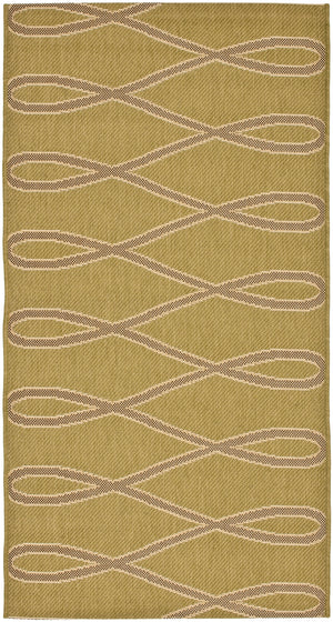 Courtyard Cy6575 Outdoor Power Loomed 85.4% Polypropylene - 10.4% Polyester - 4.2% Latex Rug in Green, Creme 2ft-7in x 5ft