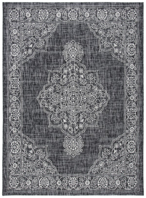 Courtyard 8000 Indoor/Outdoor Power Loomed 85.4% Polypropylene - 10.4% Polyester - 4.2% Latex Rug in Black, Grey 8ft x 10ft