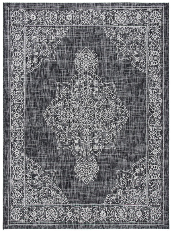 Courtyard 8000 Indoor/Outdoor Power Loomed 85.4% Polypropylene - 10.4% Polyester - 4.2% Latex Rug in Black, Grey 8ft x 10ft