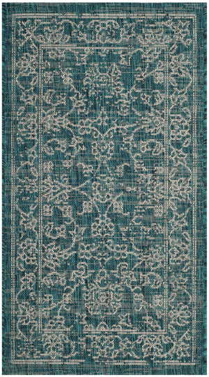 Courtyard Miami Vintage Outdoor Power Loomed 85.4% Polypropylene - 10.4% Polyester - 4.2% Latex Rug in Turquoise 5ft x 7ft