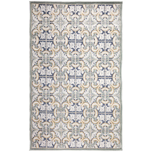 Trans-Ocean Liora Manne Canyon Floral Tile Casual Indoor/Outdoor Power Loomed 87% Polypropylene/13% Polyester Rug Navy 7'8" x 9'10"