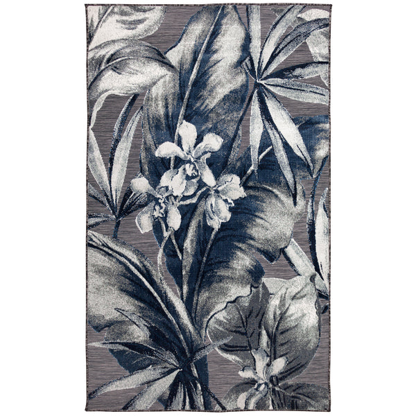 Trans-Ocean Liora Manne Canyon Tropical Leaf Casual Indoor/Outdoor Power Loomed 87% Polypropylene/13% Polyester Rug Charcoal 7'8" x 9'10"