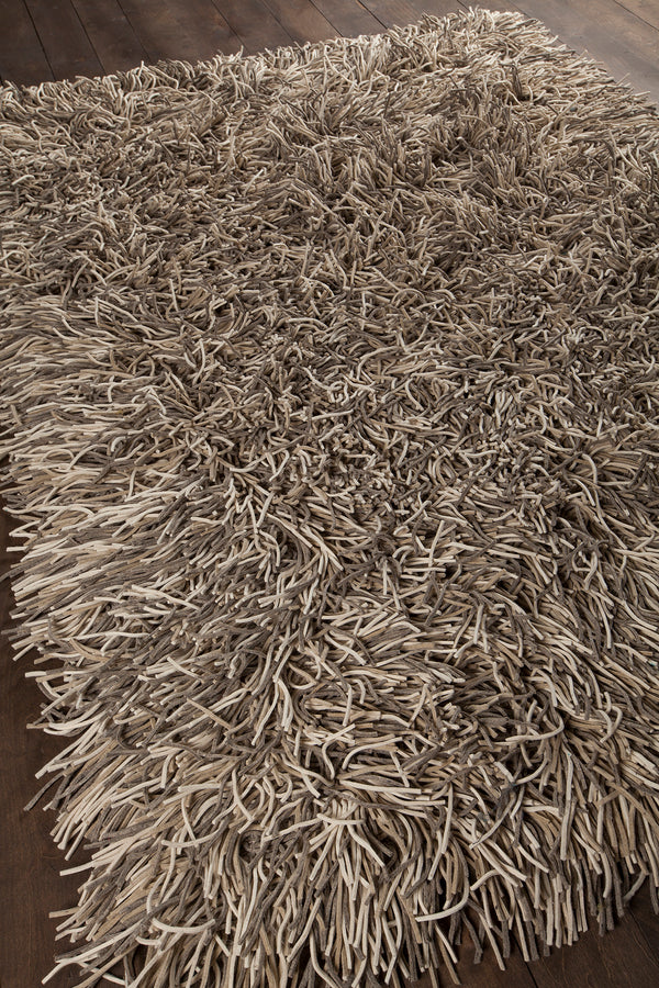 Chandra Rugs Cyrah 100% Wool Hand-Woven Contemporary Shag Rug Taupe/Tan/Ivory 9' x 13'