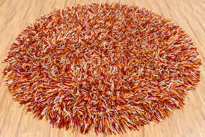 Chandra Rugs Cyrah 100% Wool Hand-Woven Contemporary Shag Rug Red/Orange/Ivory 7'9 Round