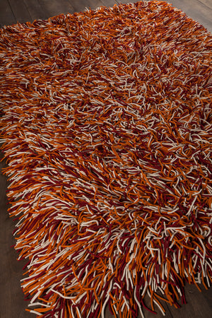 Chandra Rugs Cyrah 100% Wool Hand-Woven Contemporary Shag Rug Red/Orange/Ivory 9' x 13'