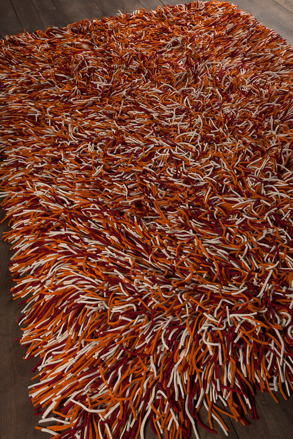 Chandra Rugs Cyrah 100% Wool Hand-Woven Contemporary Shag Rug Red/Orange/Ivory 9' x 13'