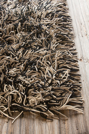 Chandra Rugs Cyrah 100% Wool Hand-Woven Contemporary Shag Rug Black/Taupe/Ivory 9' x 13'