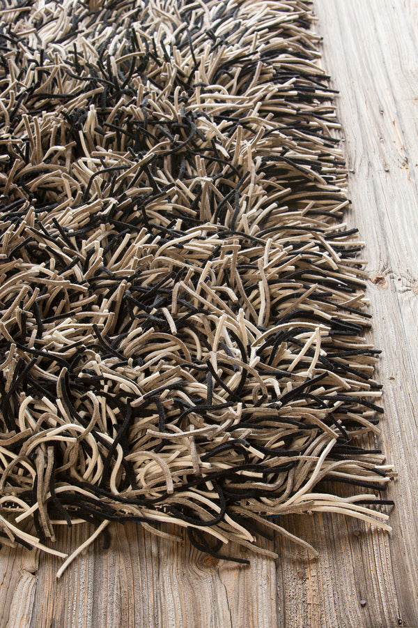 Chandra Rugs Cyrah 100% Wool Hand-Woven Contemporary Shag Rug Black/Taupe/Ivory 9' x 13'