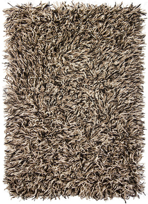 Chandra Rugs Cyrah 100% Wool Hand-Woven Contemporary Shag Rug Black/Taupe/Ivory 9' x 13'