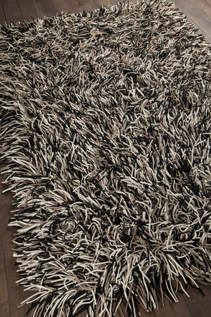 Chandra Rugs Cyrah 100% Wool Hand-Woven Contemporary Shag Rug Black/Taupe/Ivory 9' x 13'