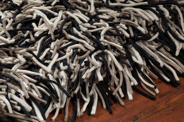 Chandra Rugs Cyrah 100% Wool Hand-Woven Contemporary Shag Rug Black/Taupe/Ivory 9' x 13'