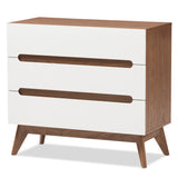 Calypso Mid-Century Modern White and Walnut Storage Dresser