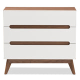 Baxton Studio Calypso Mid-Century Modern White and Walnut Wood 3-Drawer Storage Chest