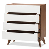 Baxton Studio Calypso Mid-Century Modern White and Walnut Wood 4-Drawer Storage Chest