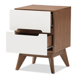Baxton Studio Calypso Mid-Century Modern White and Walnut Wood 3-Drawer Storage Nightstand