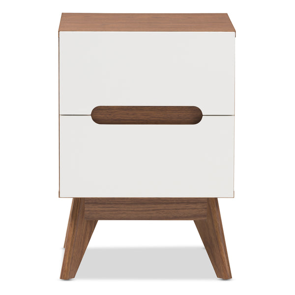Baxton Studio Calypso Mid-Century Modern White and Walnut Wood 3-Drawer Storage Nightstand