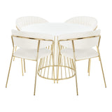 Canary-Tania Contemporary Dining Set in Gold Metal, White Wood and White Velvet by LumiSource