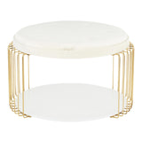 Canary Contemporary/Glam Coffee Table in White MDF, White Velvet and Gold Metal by LumiSource
