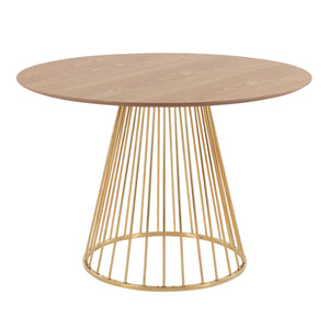 Canary Contemporary Dining Table in Gold Metal and Natural Wood Top by LumiSource