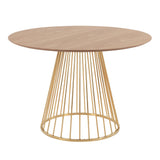 Canary Contemporary Dining Table in Gold Metal and Natural Wood Top by LumiSource