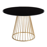 Canary Contemporary Dining Table in Gold Metal and Black Wood Top by LumiSource