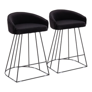 Canary Upholstered Fixed-Height Counter Stool in Black Steel and Black Velvet by LumiSource - Set of 2