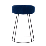 Canary Upholstered Fixed-Height Counter Stool in Black Steel and Blue Velvet by LumiSource - Set of 2